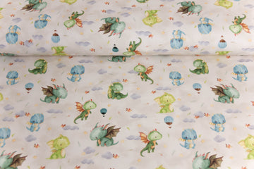 French Terry mit Drachen, beige, 0,5 m